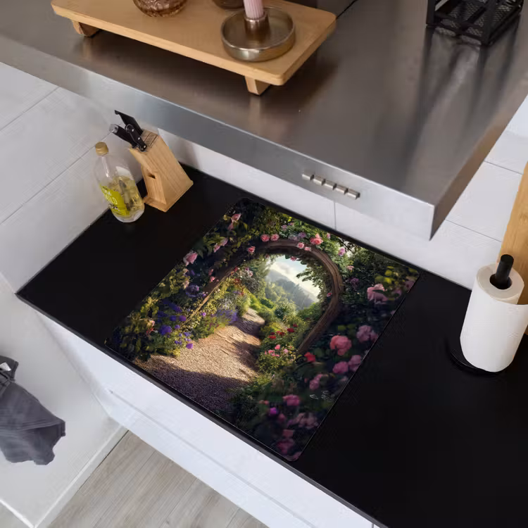 Doorkijk - Landschap - Bloemen - Rozenboog - Natuur Inductie beschemer met haakjes middel -sfeer1