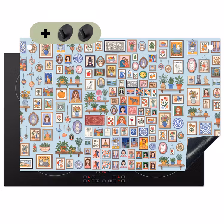 Wanddecoratie - Collectie - Huis - Illustratief - Kleurrijk Inductie beschemer met haakjes klein -3d