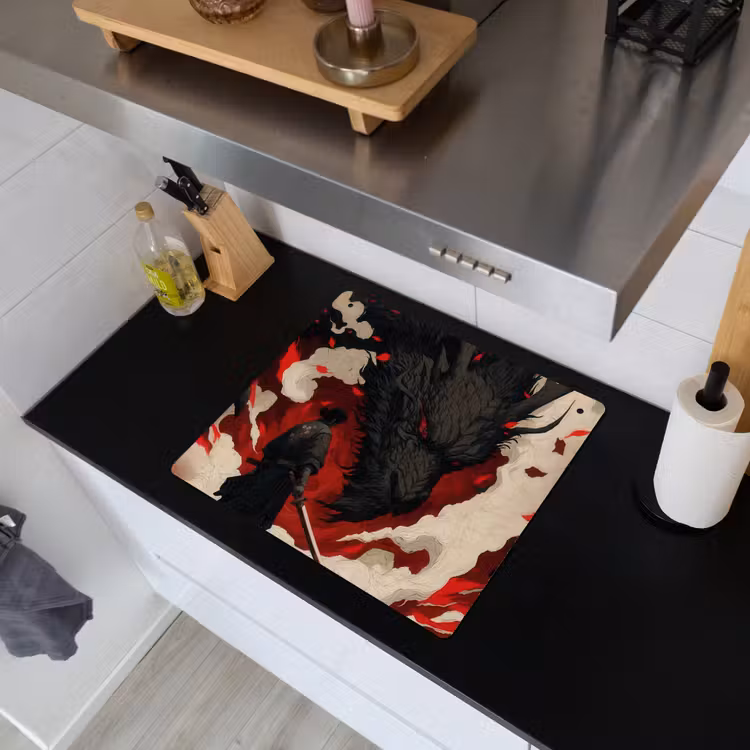 Krijger - Draak - Zwart - Rood - Rook Inductie beschemer met haakjes middel -sfeer1