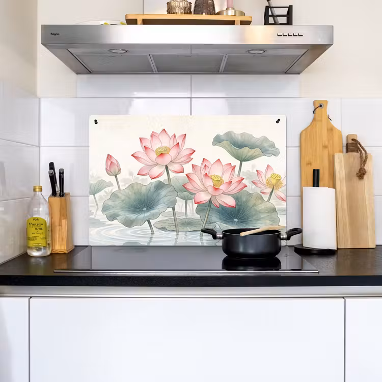 Aquarel - Lotusbloemen - Kleurrijk Inductie beschemer met haakjes klein -sfeer2