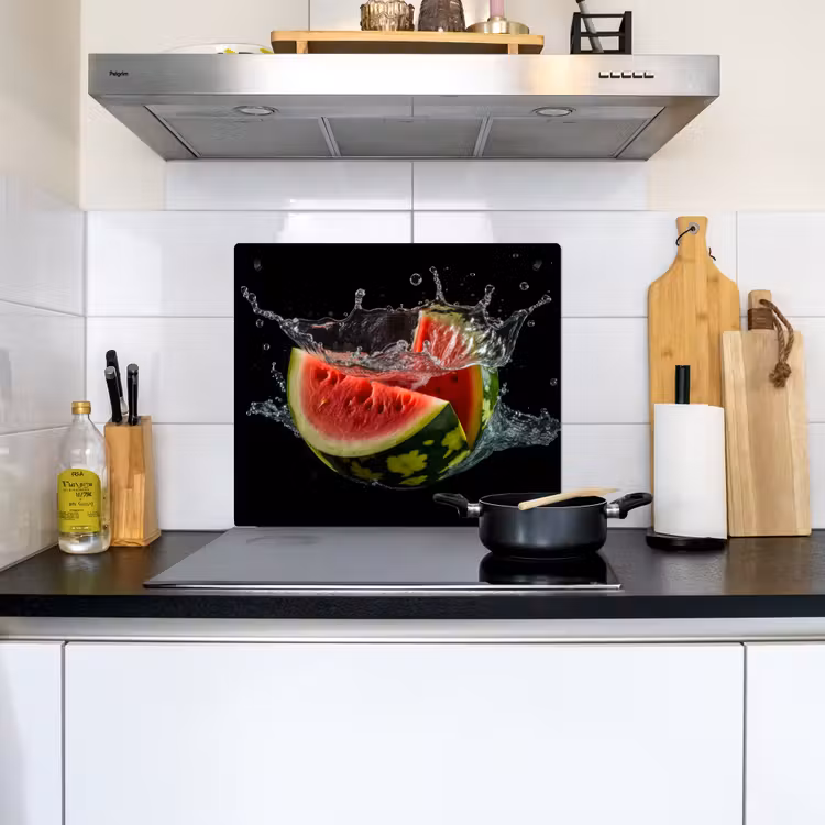 Watermeloen - Zwart - Water - Fruit - Meloen Inductie beschemer met haakjes middel -sfeer2