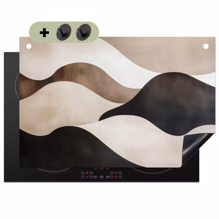 Golven - Abstract - Beige Inductie beschemer met haakjes klein -3d