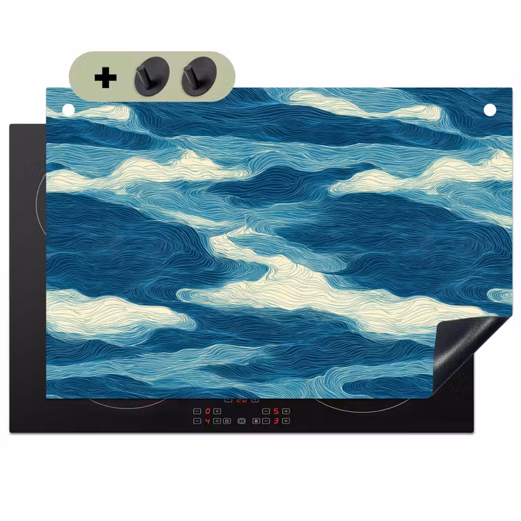 Golven - Abstract - Patroon - Blauw - Wit Inductie beschemer met haakjes klein 777 -3d
