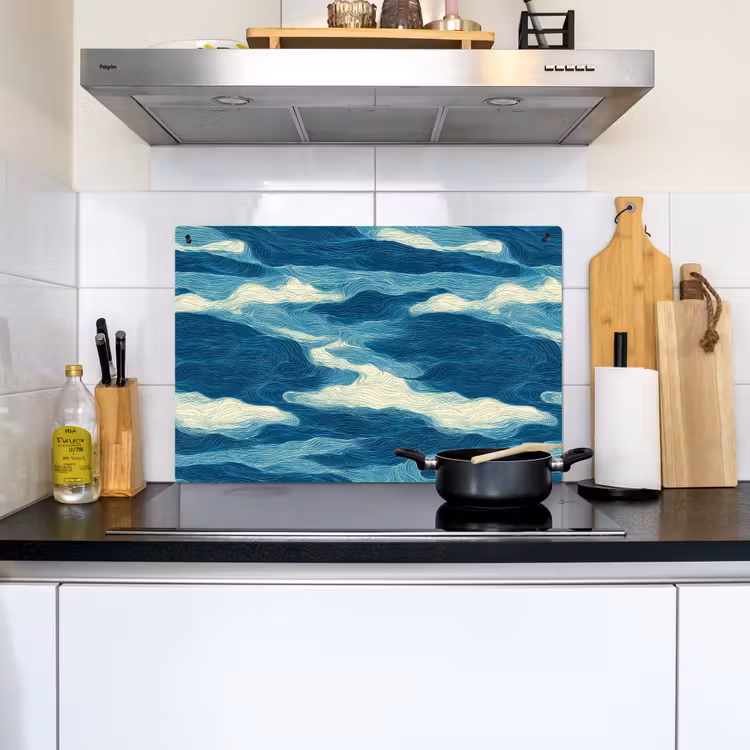 Golven - Abstract - Patroon - Blauw - Wit Inductie beschemer met haakjes klein 777 -sfeer2