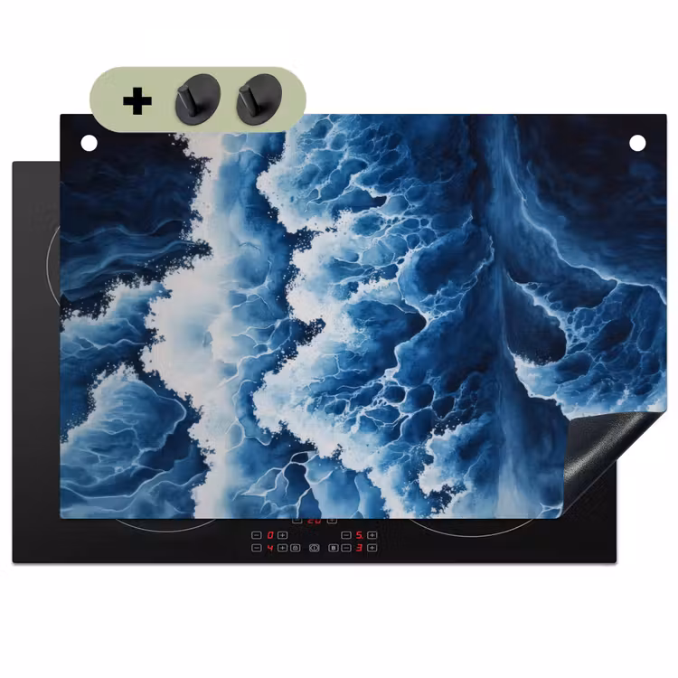 Golven - Blauw - Schuim Inductie beschemer met haakjes klein -3d