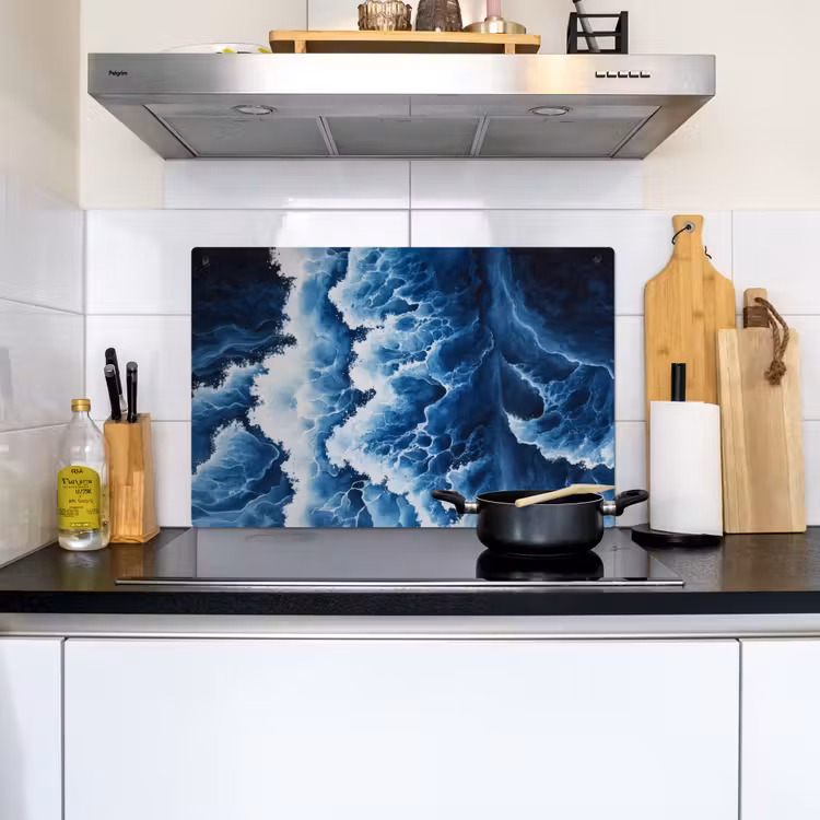 Golven - Blauw - Schuim Inductie beschemer met haakjes klein -sfeer2