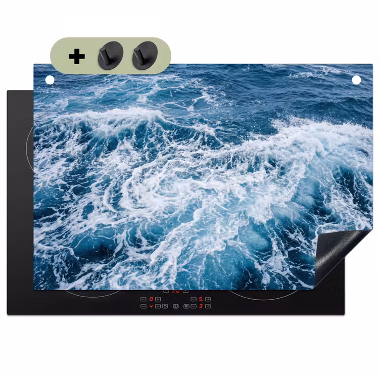 Golven - Oceaan - Blauw Inductie beschemer met haakjes klein -3d