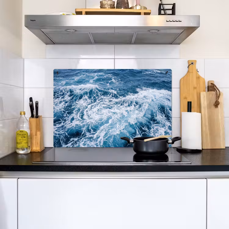 Golven - Oceaan - Blauw Inductie beschemer met haakjes klein -sfeer2