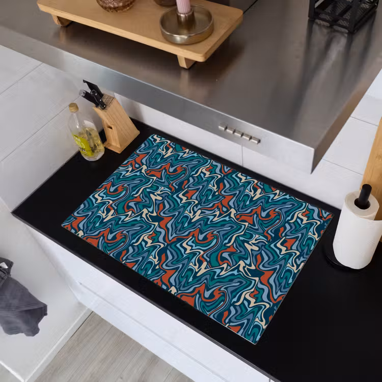 Golven - Retro - Blauw - Patroon Inductie beschemer met haakjes klein 777 -sfeer1