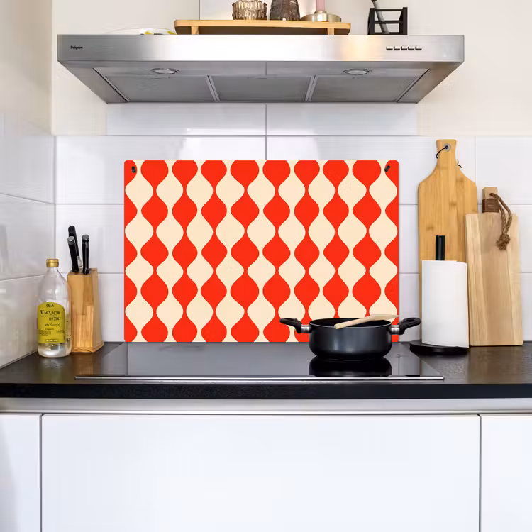 Golvend patroon - Retro - Rood - Beige Inductie beschemer met haakjes klein 777 -sfeer2