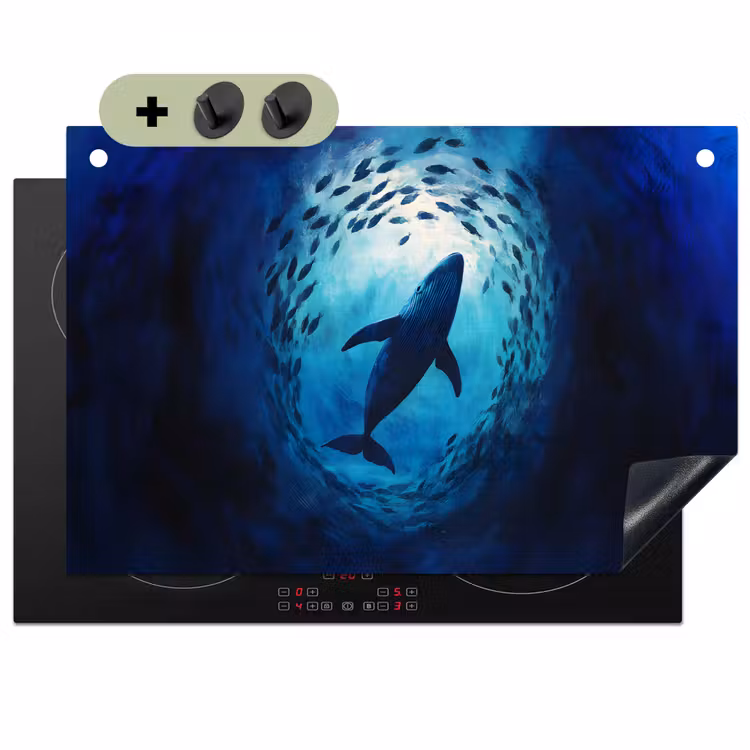 Walvis - Vissen - Donkerblauw Inductie beschemer met haakjes klein -3d