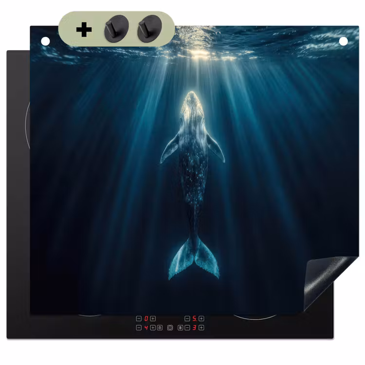 Walvis - Water - Zonnestralen - Blauw Inductie beschemer met haakjes middel -3d
