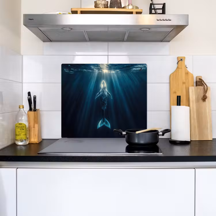 Walvis - Water - Zonnestralen - Blauw Inductie beschemer met haakjes middel -sfeer2