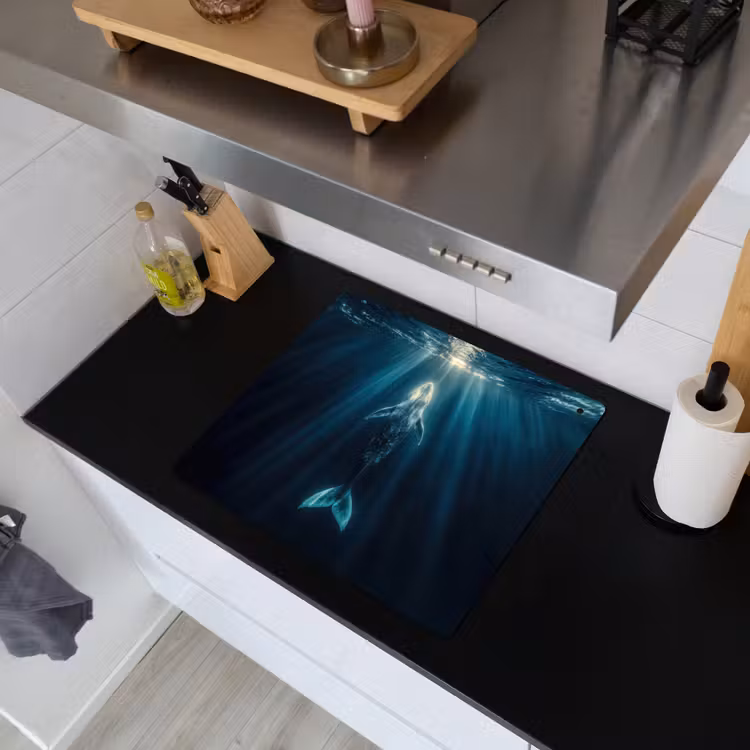 Walvis - Water - Zonnestralen - Blauw Inductie beschemer met haakjes middel -sfeer1