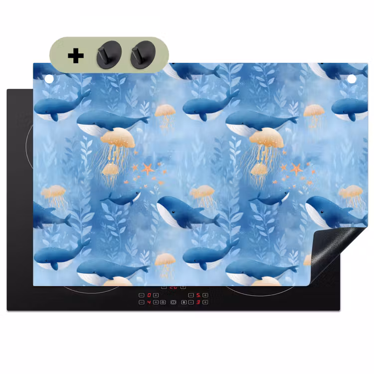 Walvissen - Oceaan - Blauw Inductie beschemer met haakjes klein 777 -3d