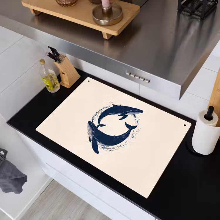 Walvissen - Spetters - Cirkel - Donkerblauw Inductie beschemer met haakjes klein -sfeer1