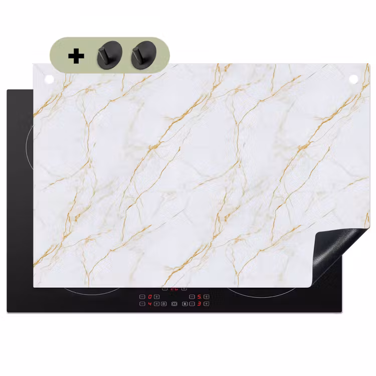 Wit - Marmer - Goud - Luxueus Inductie beschemer met haakjes klein 777 -3d
