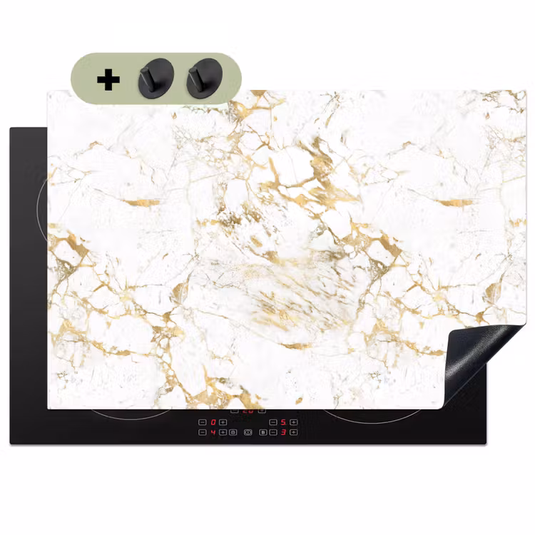 Wit - Marmer - Luxe - Goud Inductie beschemer met haakjes klein 777 -3d