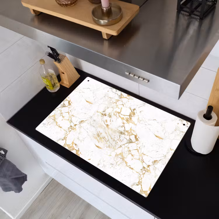 Wit - Marmer - Luxe - Goud Inductie beschemer met haakjes klein 777 -sfeer1