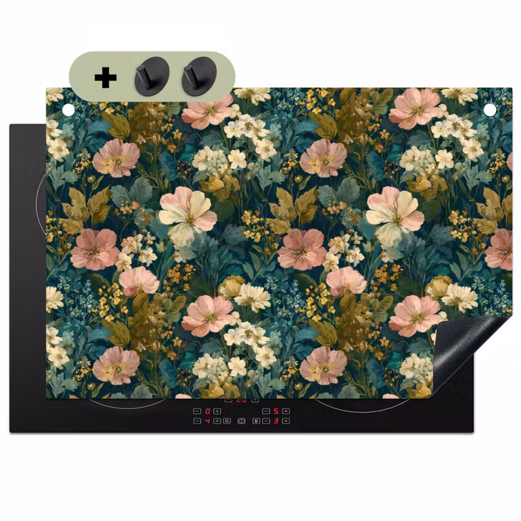 Wilde bloemen - Botanisch - Patroon - Roze - Romantisch Inductie beschemer met haakjes klein 777 -3d