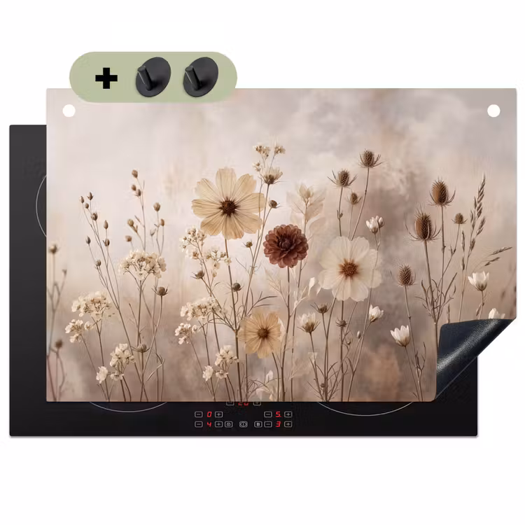 Wilde bloemen - Botanisch - Vintage - Natuur - Rustiek Inductie beschemer met haakjes klein -3d
