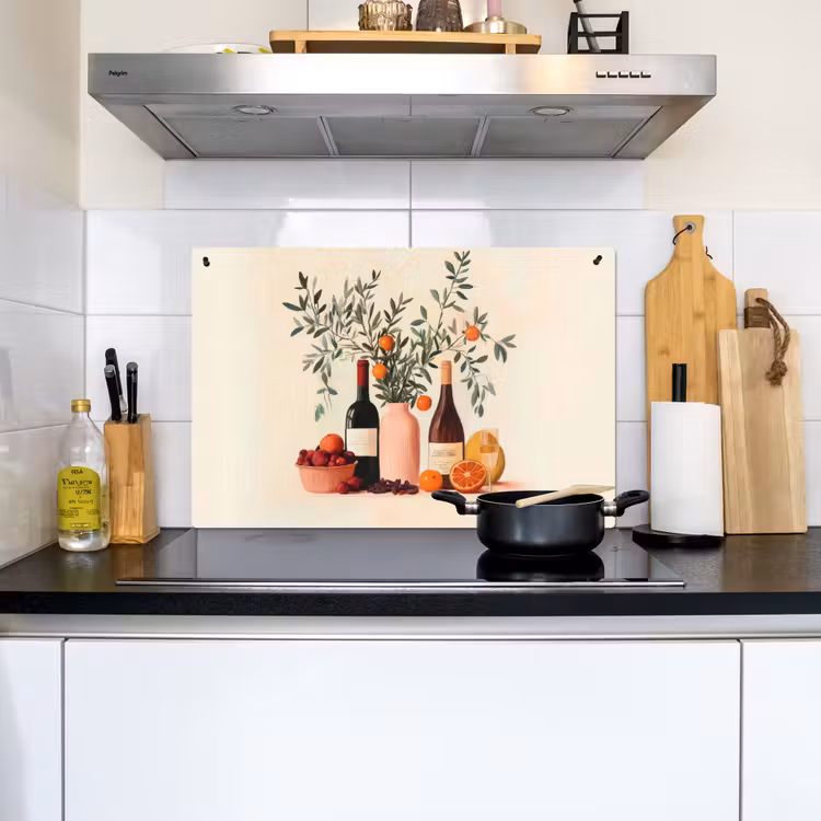 Wijnflessen - Takken - Sinaasappels Inductie beschemer met haakjes klein -sfeer2