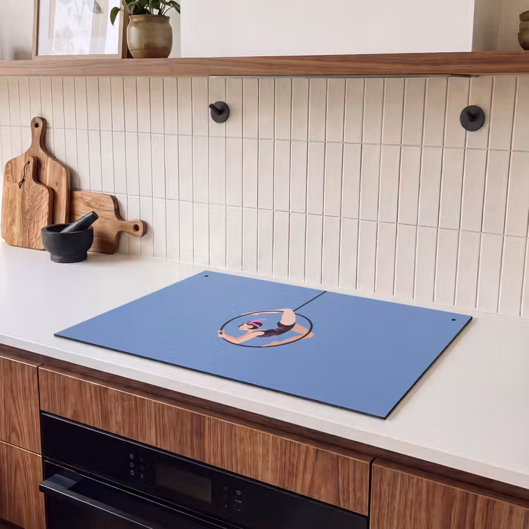 Vrouw - Aerial hoop - Art deco - Illustratie - Blauw Inductie beschemer met haakjes klein -sfeer1