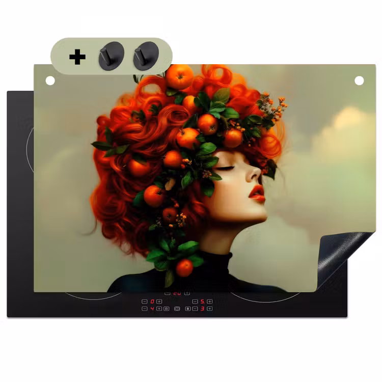 Vrouw - Appels - Rood - Bladeren Inductie beschemer met haakjes klein -3d