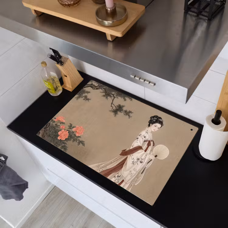 Vrouw - Azië - Kunst - Beige Inductie beschemer met haakjes klein -sfeer1