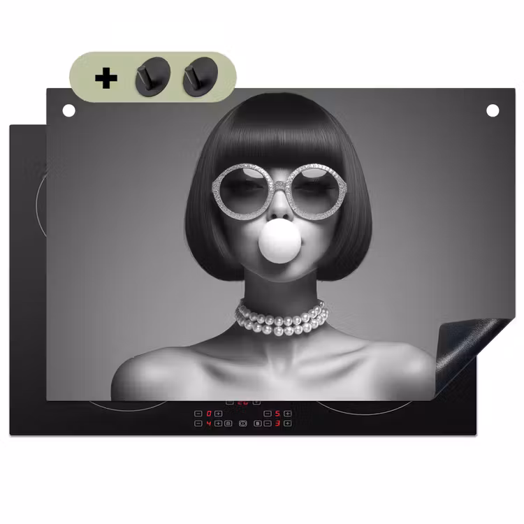 Vrouw - Zwart Wit - Ketting - Zonnebril Inductie beschemer met haakjes klein -3d