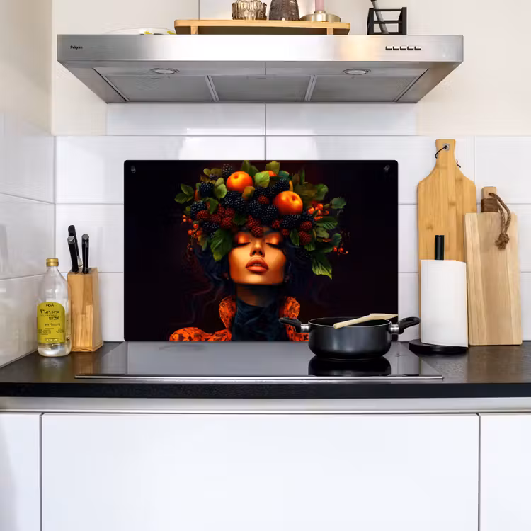 Vrouw - Zwart - Bessen - Bramen - Appels Inductie beschemer met haakjes klein -sfeer2