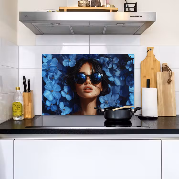 Vrouw - Blauw - Bloemen - Vlinders - Natuur Inductie beschemer met haakjes klein -sfeer2