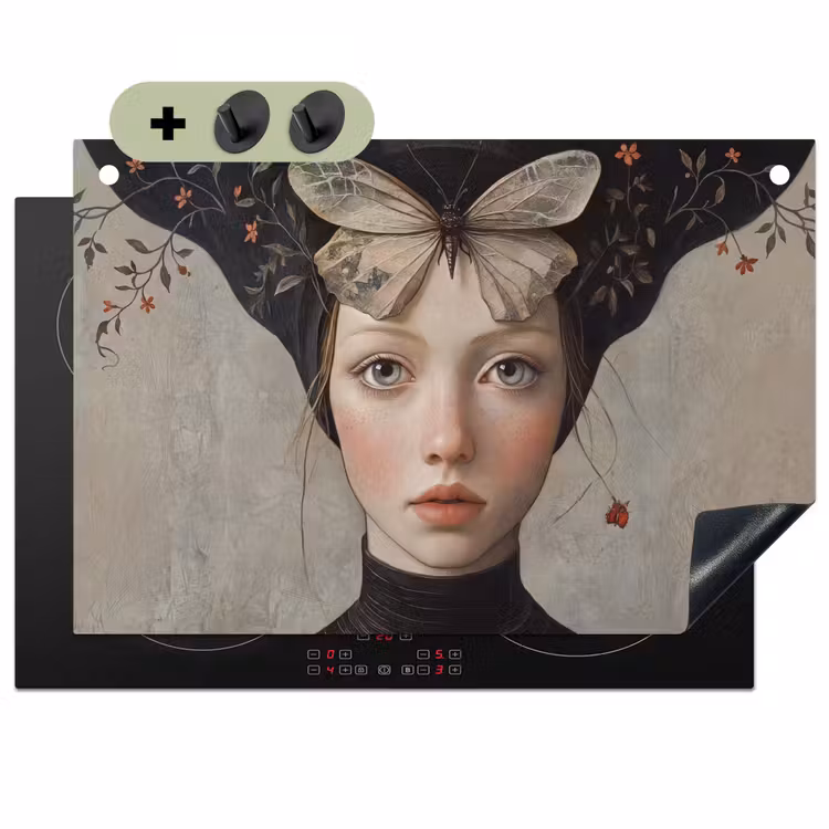 Woman - Butterfly - Art - Classic - Muted Inductie beschemer met haakjes klein -3d