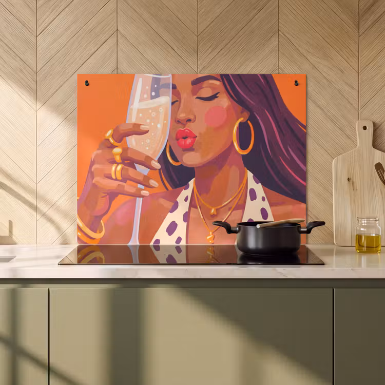 Vrouw - Champagne - Feest - Modern - Oranje Inductie beschemer met haakjes klein -sfeer2