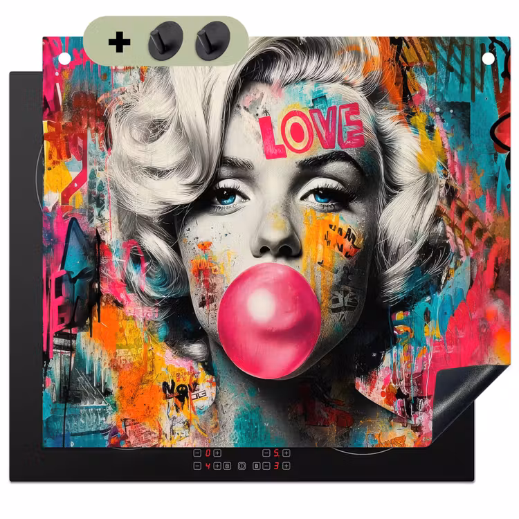 Vrouw - Kauwgom - Graffiti - Neonkleuren Inductie beschemer met haakjes middel -3d