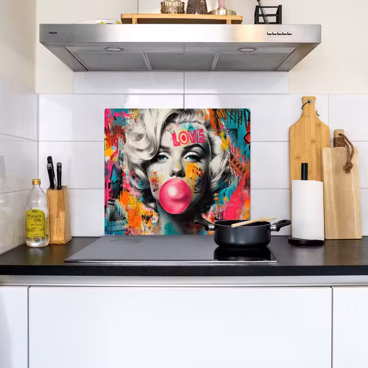 Vrouw - Kauwgom - Graffiti - Neonkleuren Inductie beschemer met haakjes middel -sfeer2