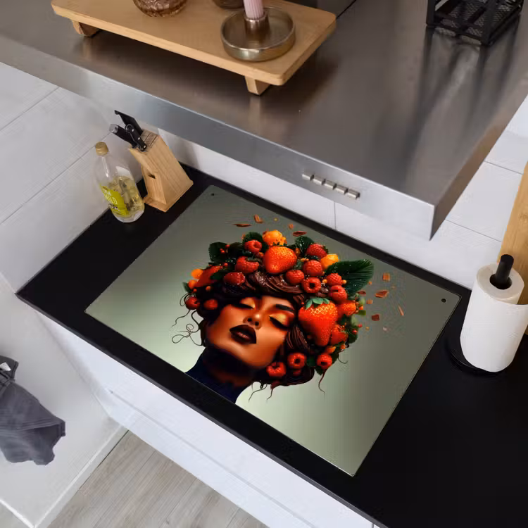 Vrouw - Chocolade - Frambozen - Aardbeien - Koekjes Inductie beschemer met haakjes klein -sfeer1