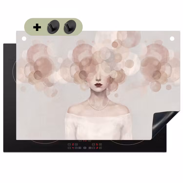 Vrouw - Cirkels - Beige Inductie beschemer met haakjes klein -3d