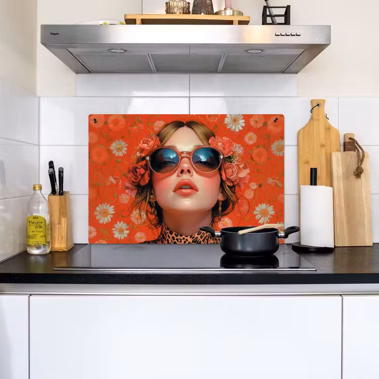 Vrouw - Kleurrijk - Dierenprint - Bloemen Inductie beschemer met haakjes klein -sfeer2
