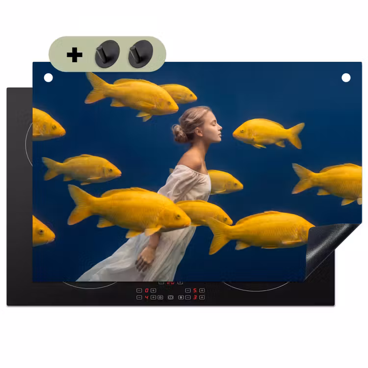 Vrouw - Vis - Water - Natuur - Geel Inductie beschemer met haakjes klein -3d