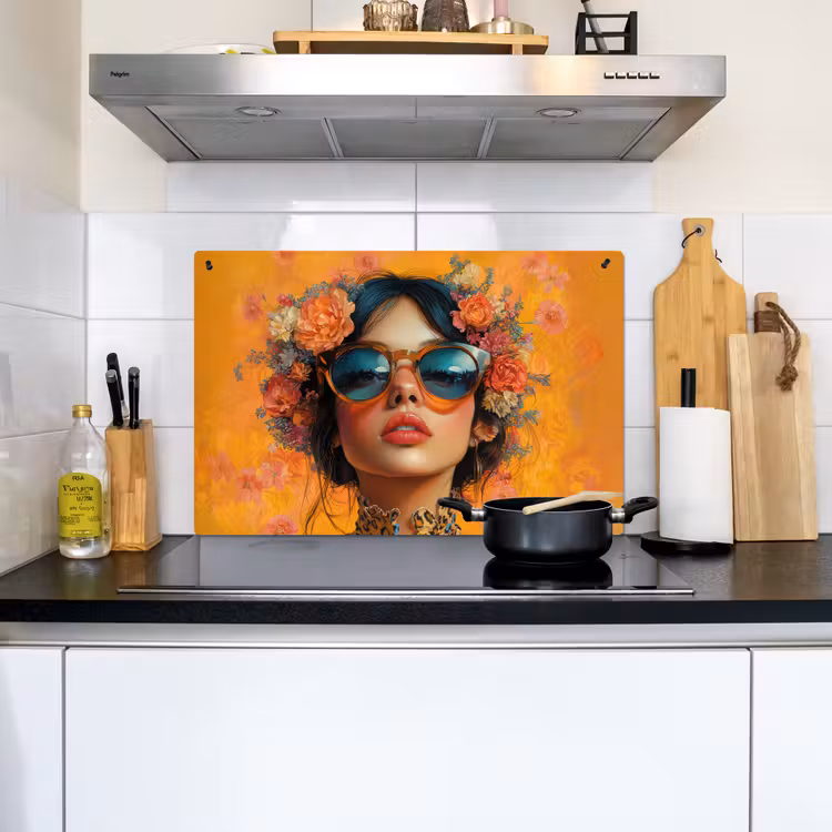 Vrouw - Bloemen - Aesthetic - Oranje Inductie beschemer met haakjes klein -sfeer2