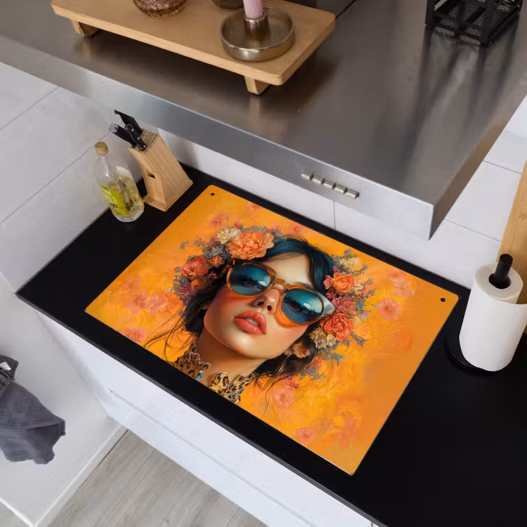 Vrouw - Bloemen - Aesthetic - Oranje Inductie beschemer met haakjes klein -sfeer1
