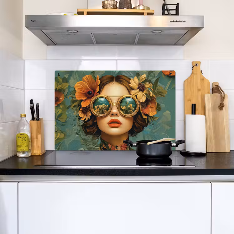 Vrouw - Bloemen - Vlinders - Natuur - Vintage Inductie beschemer met haakjes klein -sfeer2