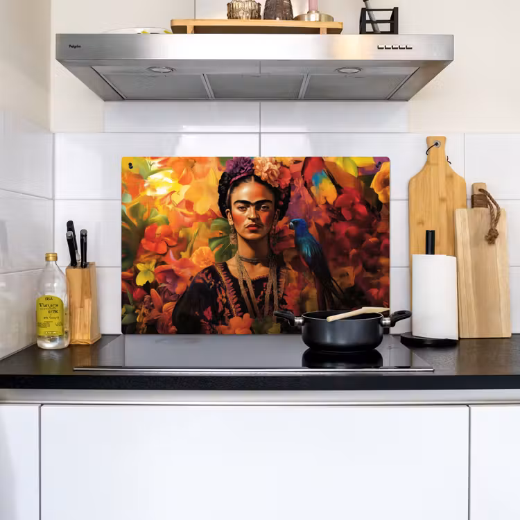 Vrouw - Bloemen - Papegaai - Schilderachtig Inductie beschemer met haakjes klein -sfeer2