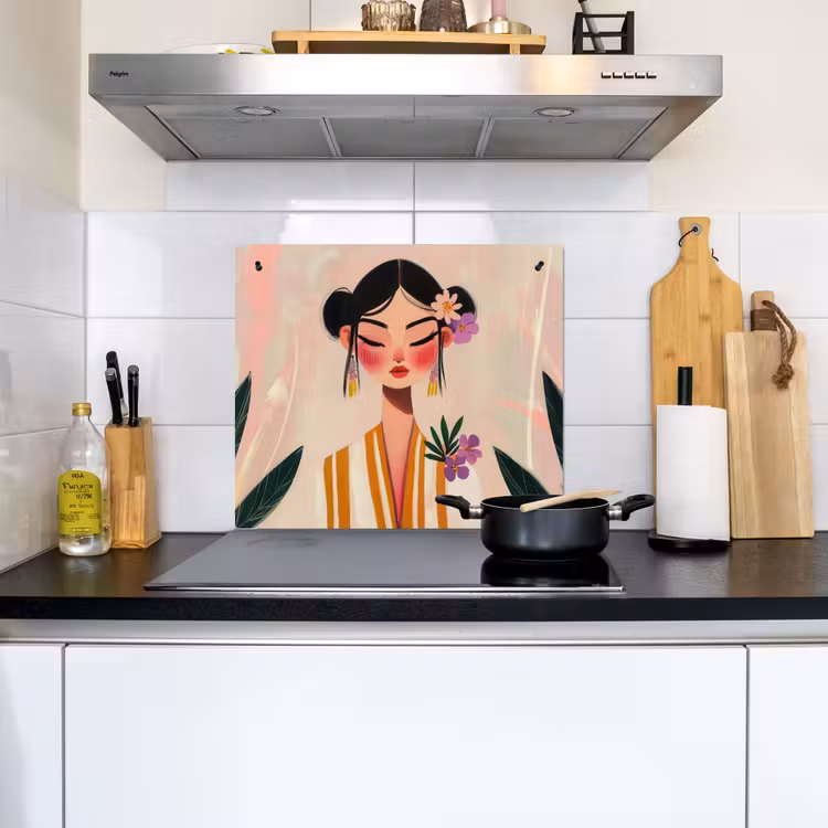 Vrouw - Bloemen - Pastel Inductie beschemer met haakjes middel -sfeer2