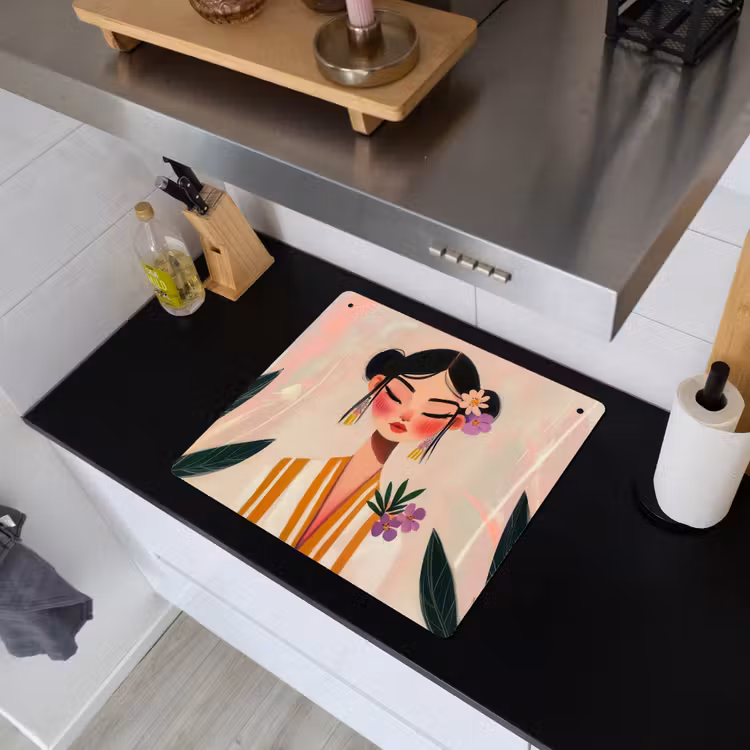 Vrouw - Bloemen - Pastel Inductie beschemer met haakjes middel -sfeer1