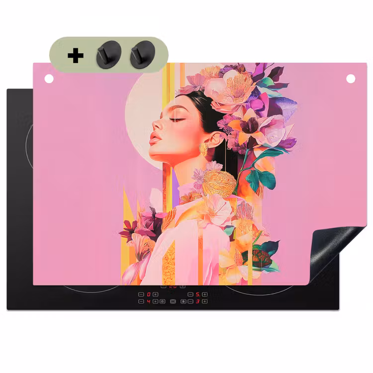 Vrouw - Bloemen - Paars - Abstract Inductie beschemer met haakjes klein -3d