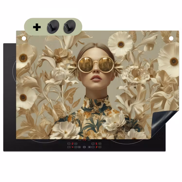Vrouw - Bloemen - Zonnebril - Wit Inductie beschemer met haakjes klein -3d