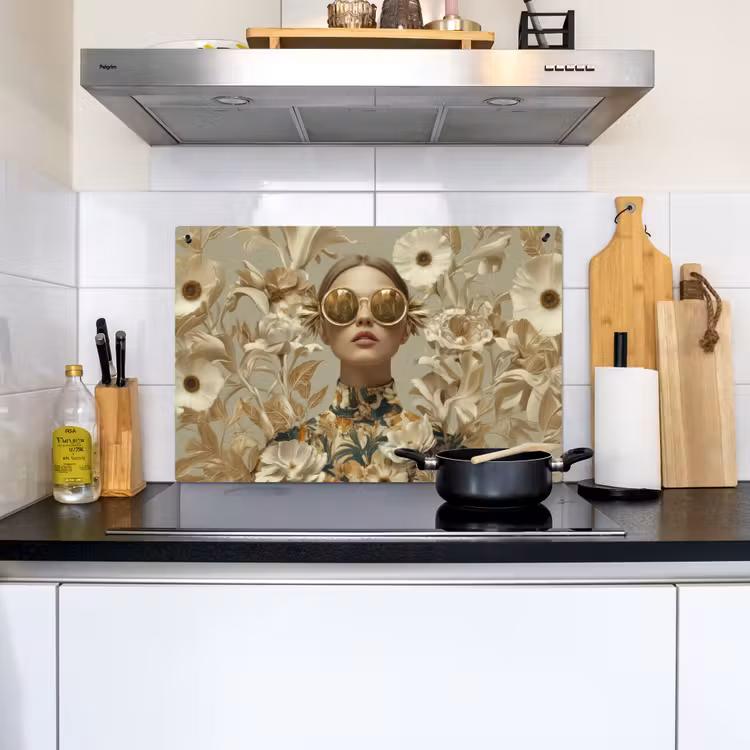 Vrouw - Bloemen - Zonnebril - Wit Inductie beschemer met haakjes klein -sfeer2