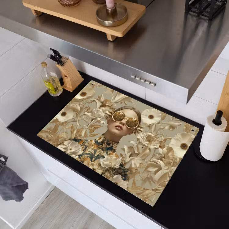Vrouw - Bloemen - Zonnebril - Wit Inductie beschemer met haakjes klein -sfeer1